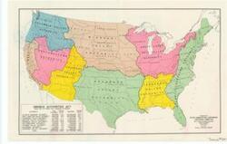 ["Create a concise and logical summary: Coverage map by R.J. Tipton depicts water authorities and their districts across various regions of the United States, serving as the first of three maps. Dimensions: 90A."]