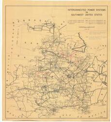 ["Create a concise and logical summary using the title Map by EBASCO Services, Inc. and the text in the summary. This map depicts steam-electric, hydro-electric plants, and substations, including 1950 appropriation requests that should not be funded with public money, as well as other items unopposed by companies in the Southwest (related to appropriations by the Southwestern Power Administration). Dimensions: Not specified."]