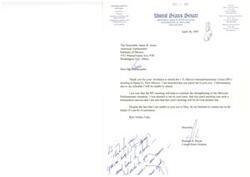 ["The document provides contact information for Richard Bryan, a United States Senator from Nevada, including his office addresses and phone numbers. It also mentions his involvement in various committees such as Finance, Banking, Housing, Urban Affairs, Commerce, Science, and Transportation, and Intelligence. Additionally, there is a letter to the American Ambassador to Mexico declining an invitation to attend the U.S.-Mexico Interparliamentary Union meeting due to scheduling conflicts."]