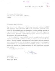 ["The document is a letter dated May 12, 1997, addressed to the US Ambassador in Mexico, denying allegations made by a DEA official in The Washington Post. The document refutes claims of involvement in a meeting with drug traffickers to discuss illegal activities and offers to cooperate in any investigation. The author also requests an official clarification from the US government regarding the accusations."]