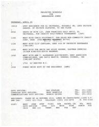 ["Ambassador Jones has a busy schedule on April 25, starting with a photo op at 9:30 AM and meetings with various individuals and organizations throughout the day. He will meet with Chris Goldthwait, General Sales Manager of the Commodity Credit Corporation at 11:00 AM to discuss USDA credit guarantee programs. He will also meet with Tom Smith and Wiley Bourne from Eastman Chemical at 12:30 PM for a courtesy visit. The day will end with a reception at the residence."]