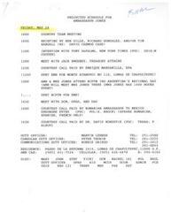 ["The document outlines the projected schedule for Ambassador Jones on Friday, May 24, including meetings, interviews, and receptions. It also mentions the schedule for Saturday and Sunday, with no official events planned. It includes details about courtesy calls and events that the Ambassador will attend. Additionally, it provides information about duty officers and contact details. The document also includes a fax cover sheet regarding a courtesy call by Dr. David Knezevich and his curriculum vitae."]