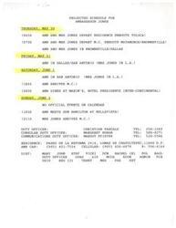 ["Ambassador Jones has a busy schedule from May 30 to June 3. He will be traveling to various cities, attending meetings and events, and dining at upscale restaurants. He is also coordinating his schedule with his assistant, Mona, and making adjustments to his itinerary. The schedule includes meetings with government officials, luncheons, and a gala dinner at Maxim's."]