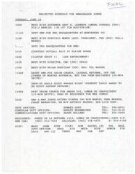 ["The document outlines the projected schedule for Ambassador Jones on June 18, including meetings with Governor Gary E. Johnson, Porfirio Munoz Ledo, and other officials, as well as attending events and dinners. There are also requests for a meeting with Governor Johnson and a dinner reception for Dr. Richard E. Feinberg, who will be receiving an honorary degree."]