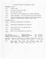 ["Ambassador Jones is scheduled to depart from Mexico City on July 3 and arrive in Monterrey for a dinner with the Governor of Nuevo Leon. The following day, he will attend Independence Day receptions in Monterrey and Guadalajara before returning to Mexico City for another reception. The contact information for duty officers and the location of the residence are provided."]