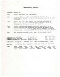 ["The Ambassador's schedule for Thursday, August 22 includes language classes in Cuernavaca, a luncheon hosted by ITESM and USMCOC, and an RSO briefing on a bomb drill. The luncheon is in preparation for the International Conference: 1996 NAFTA Review, and the Ambassador is expected to make brief remarks on the importance of NAFTA and the upcoming conference. The document also includes talking points on NAFTA benefits, trade data, and results of U.S.-Mexican trade after two years of NAFTA implementation."]