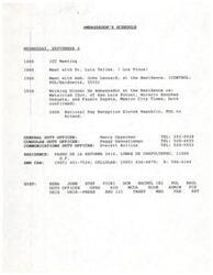 ["The document outlines an upcoming schedule for an ambassador, including various meetings and events. It also discusses a potential issue with 53-foot trailers in Mexico and the implications for United States trucking companies. Additionally, it includes a joint statement from a meeting between United States and Mexican transportation secretaries in 1994, outlining agreements on various transportation issues."]