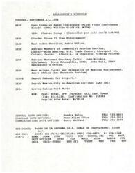 ["The Ambassador has a busy schedule on September 17, 1996, including meetings with various groups and individuals, addressing a country-wide meeting at the United States Trade Center, and discussing the Ensenada problem with a delegation of Mexican businessmen. The Ensenada problem involves American illegal occupants on beachfront property in Mexico, with the original owners seeking a resolution to avoid a scandal and potential fraud charges. The document includes details of the situation and the request for the Ambassador to convey a proposal to the Americans involved."]