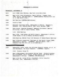 ["The document outlines the schedule of an ambassador on Wednesday, September 25, including various meetings, calls, and events throughout the day. Additionally, it includes details of specimens received related to the assassination of Luis Donaldo Colosio, a presidential candidate in Mexico, and the results of examinations conducted on them."]
