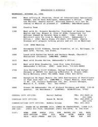 ["The document outlines the schedule of an ambassador in Mexico, including meetings with various officials and business leaders, as well as a proposal for an educational debt swap between the University of California-San Diego and the government of Mexico. The ambassador is also requested to host a luncheon or dinner with private-sector executives to strengthen linkages with the private sector. Additionally, the ambassador will attend a conference of Latin American economists at ITAM in Mexico City."]
