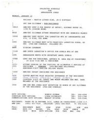 ["Ambassador Jones and Secretary Glickman have a busy schedule in Mexico City on January 15. They attend various meetings and events, including breakfast with Secretary Blanco, a signing ceremony, a meeting with Secretary Gurria, and the opening of the Festival de Alimentos y Bebidas at EXHIBIMEX. They also host a reception in honor of Secretary Glickman at the Ambassador's residence. The schedule includes meetings with Mexican governors and a courtesy visit from the Israel Ambassador."]