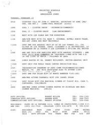["The projected schedule for Ambassador Jones on Tuesday, February 13 includes various meetings, visits to universities, lunches, and dinners with different individuals and groups. The schedule also includes a courtesy call by John P. Herring, Secretary of ABMC, and attending an inauguration ceremony of an exhibition hall. The schedule is packed with various engagements throughout the day."]