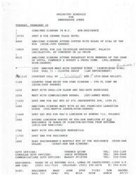 ["The document outlines the projected schedule for Ambassador Jones on Tuesday, February 20, including meetings, briefings, and events with various individuals and organizations in Mexico City. The schedule includes breakfast meetings, briefings, lunch events, and meetings with government officials and business leaders. It also provides contact information for duty officers and details of the ambassador's residence and transportation arrangements. Additionally, The document provides brief biographical information about individuals mentioned in the schedule, including Francisco Suarez Davila, Dulce Maria Sauri Riancho, and Jesus Rodriguez y Rodriguez."]