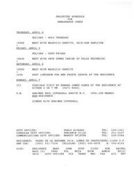 ["The projected schedule for Ambassador Jones includes meetings with Mauricio Girvetz, Pepe Gomez Canibe, and hosting a luncheon for Ambassador Fausto Zapata. There is a possible visit by Edward James Olmos, and dinner with Senator and Mrs. Paul Coverdell. Duty officers and contact information are also provided."]