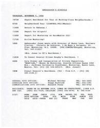 ["The Ambassador's schedule includes a tour of working-class neighborhoods, meetings with local officials, and attendance at a gala dinner in Monterrey. The document also discusses a proposed visit to working-class areas in Mexico City and addresses concerns about addressing poverty in Monterrey and Puebla. Recommendations are made for the Ambassador's itinerary and travel arrangements."]