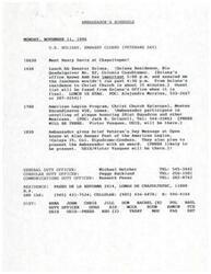 ["The document outlines the schedule for the United States Ambassador on Veterans Day, including meetings, ceremonies, and messages. It also includes details about a Veterans Day program at the American Legion and a special ceremony at Christ Church Episcopal to honor American and Mexican veterans who lost their lives in wartime. The document emphasizes the importance of honoring and remembering veterans for their sacrifices and contributions to peace and freedom."]