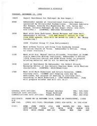 ["The document outlines the schedule for the Ambassador on Tuesday, November 12, 1996, including various meetings and events throughout the day. It also provides updates on the cement dumping case involving CEMEX and mentions a courtesy call with the company's director of institutional relations. The purpose of the visit is not to discuss the dumping case, but other topics such as drug recertification, United States elections, and bilateral relationships."]