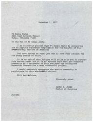 ["Congressman James R. Jones commends Pi Kappa Alpha for sponsoring the Collegiate Superstar Competition for the benefit of Big Brothers/Big Sisters of America in Tulsa, Oklahoma. He expresses his belief that the community will support the cause and encourages participation from the business community. Jones urges the entire community to get involved in the project."]