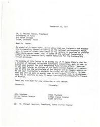 ["The document is informing the President of the University of Tulsa about Pi Kappa Alpha's plan for a National Collegiate Superstars Competition to raise funds for Big Brothers/Big Sisters of America. The fraternity seeks the university's support and permission to use their athletic facilities for the program. Senators John Sparkman and Strom Thurmond also express their support for the fundraising effort."]