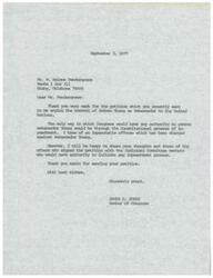 ["The document is a response to a petition sent by Mr. Pendergrass urging the removal of Andrew Young as Ambassador to the United Nations. The congressman explains that the only way Ambassador Young could be removed is through impeachment, and since no impeachable offense has been charged against him, there is no basis for removal. The congressman offers to share the petition with the Judiciary Committee members for their consideration."]