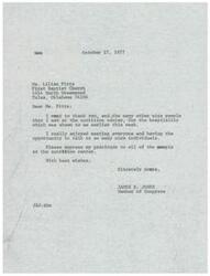 ["James R. Jones expresses gratitude to Ms. Pitts and others at the nutrition center for their hospitality and enjoyable conversation. He asks for his thanks to be extended to everyone at the center."]