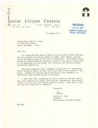 ["The director of Tulsa Senior Citizen Centers wrote to Congressman James R. Jones suggesting that Social Security checks be staggered to ease confusion and long waiting times at banks, post offices, and stores at the beginning of each month. The director believes this change would benefit both recipients and businesses."]