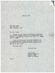 ["The document is in response to a request for information about Civil Service survivor annuities for widows and widowers. The sender, Jerry Conrey, is enclosing copies of three bills related to the topic. He hopes the information will be helpful and offers additional assistance if needed. The document is signed by Jerry Conrey, District Manager to Congressman James R. Jones."]