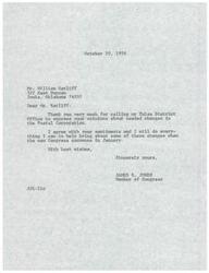 ["Mr. William Ratliff expressed his opinions about needed changes in the Postal Corporation to Congressman James R. Jones. Congressman Jones agreed with Mr. Ratliff's sentiments and promised to work towards implementing some of these changes when the new Congress convenes in January."]