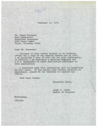 ["The sender, James R. Jones, is responding to a request from Ms. Peggy Borneman for a copy of the Pension Reform Law of 1974. James R. Jones is providing the requested information along with additional analysis and a publication from the United States Department of Labor. He expresses hope that the information will be beneficial and offers further assistance if needed."]