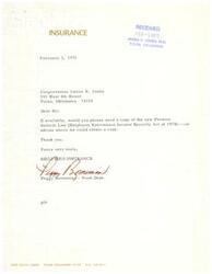 ["The document is requesting a copy of the new Pension Reform Law (Employee Retirement Income Security Act of 1974) or information on where to obtain a copy. It is addressed to Congressman James R. Jones in Tulsa, Oklahoma."]