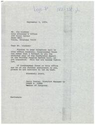 ["The document is from Jerry Conrey, District Manager to Congressman James R. Jones, who is forwarding a copy of the Conference Report on the Private Pension Reform bill to Mr. Jim Lindsey at the City Attorney's Office in Tulsa, Oklahoma. Congressman Jones and his office are available for further assistance if needed."]