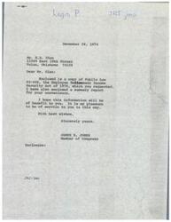 ["R.A. Glen requested a copy of the Employee Retirement Income Security Act of 1974 from Representative James R. Jones, who promptly provided the requested documents along with a summary report. Glen expressed gratitude for the information received."]