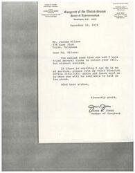 ["James R. Jones is the Assistant Majority Whip for the First District of Oklahoma in the United States Congress. He serves on the Committee on Armed Services and the Committee on Interior and Insular Affairs. He is reaching out to Mr. Jerome Wilson in Tulsa, Oklahoma, asking him to call back so they can discuss any issues or concerns."]