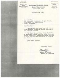 ["James R. Jones, Assistant Majority Whip from Oklahoma, attempted to return a call from Mr. Jack Ware but was unsuccessful. He asks Mr. Ware to contact his Tulsa District Office to schedule a time to talk on the phone."]