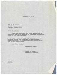 ["Two letters are being exchanged between Congressman James R. Jones and Mr. H. R. Perot, as well as Mr. and Mrs. Donald Padgett. Both letters express gratitude for support and assistance provided by the recipients."]