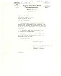 ["The document is a letter from Jerry Conrey, District Manager to Congressman James R. Jones, responding to a request for a publication called \"Shopper's Guide\" from Mr. Roger Armstrong. Conrey has forwarded the requested publication and offers further assistance if needed."]