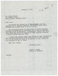 ["The document informs Larry Pruitt about the possibility of Congress enacting legislation to increase the minimum wage to $3.00 an hour. However, the legislation is still in committee and the chances of it passing are slim. James R. Jones shares Larry's concerns about the effects of the legislation and offers his assistance if needed."]