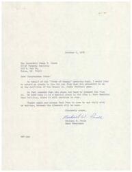 ["The document is thanking Congressman James R. Jones for presenting a flag to the \"Pride of Owasso\" marching band at a football game. The band feels honored and has hung the flag in a special place in their band building. The document extends an invitation to Congressman Jones to visit the band anytime."]