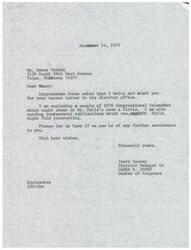 ["Nancy wrote a letter to Congressman Jones asking for historical posters for her history class with Mr. Kulla at Berryhill Jr. High School. Jerry Conrey, the District Manager, thanked her for her letter and sent her a Congressional calendar and publications that may interest Mr. Kulla. He also offered further assistance."]