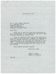 ["James R. Jones regrets that he is unable to attend the ceremony at Fort Gibson National Cemetery on October 25th due to a full schedule in Tulsa. He expresses his gratitude for the invitation and sends his best wishes to all attendees."]