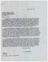 ["The document is addressed to Honorable James R. Jones in response to his newsletter. The writer praises Jones for voting against pay increases for members of Congress and urges him to work on eliminating the practice of adding unrelated amendments to bills. The writer also questions the use of public property by the American Broadcasting Company and requests information on any payments made to the government. The writer seeks a definitive answer from Jones on these issues."]