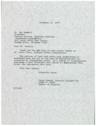 ["Leo Woodall, President of Sunrise Estates/Swan lake Sub-division Homeowners Association, wrote to County Commissioner Rufus Young expressing concern about the poor condition of streets in their area. Woodall requested aggressive repair and construction programs for the streets and asked for assistance from elected officials to help Commissioner Young accomplish this. Congressman James R. Jones forwarded Woodall's letter to Congressman Mike Synar, as the area in question did not fall under Jones' jurisdiction."]