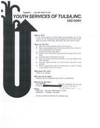 ["Youth Services of Tulsa, Inc. is a non-profit agency that helps young people stay out of the courts by providing support, counseling, and resources to address their problems. The services offered by YST are free and confidential, and anyone can ask for help by calling their phone number. The organization relies on community support through donations and volunteers."]