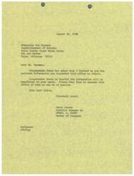 ["The document is from Jerry Conrey, the District Manager to Congressman James R. Jones, forwarding information requested by Superintendent Tom Summers. Congressman Jones hopes the information will be beneficial and offers assistance from their office in the future."]
