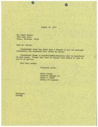["The document is from Jerry Conrey, the District Manager to Congressman James R. Jones, to Mr. Brent Farler in Tulsa, Oklahoma. The document encloses requested information and offers further assistance if needed."]