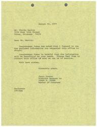 ["The sender, Jerry Conrey, is forwarding information requested by Mr. Philip Martin on behalf of Congressman Jones. The document expresses hope that the information will be helpful and encourages Mr. Martin to reach out if any further assistance is needed."]