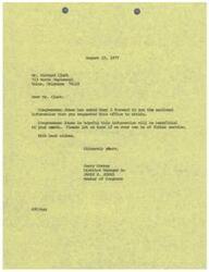 ["Mr. Richard Clark requested information from Congressman Jones' office, and the District Manager, Jerry Conrey, has forwarded the requested information to him. Congressman Jones hopes the information will be helpful, and encourages Mr. Clark to reach out if further assistance is needed."]
