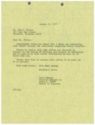 ["The document is in response to Mr. Miller's request for assistance regarding Social Security. The office has directed an inquiry to the Bureau of Hearings and Appeals in Washington and will provide further information once available. Mr. Miller is encouraged to contact the office if further assistance is needed. The document is signed by Jerry Vonrey, District Manager to Congressman James R. Jones."]