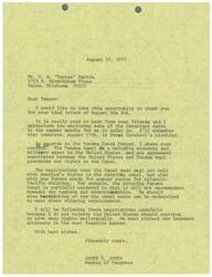 ["The document is a response from James R. Jones to Mr. W.H. \"Pepper\" Martin regarding the Panama Canal negotiations. Jones expresses his concern about the importance of securing the rights to the Canal for the United States, as well as ensuring that future shipping needs are met. He emphasizes the need to protect American interests in the negotiations and states that he will be closely monitoring the situation."]