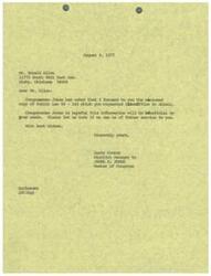 ["The document is from Jerry Conrey, District Manager to Congressman James R. Jones, to Mr. Ronald Allen in Bixby, Oklahoma. It includes a copy of Public Law 94-142 that Mr. Allen had requested. Congressman Jones hopes the information will be beneficial and offers further assistance if needed."]